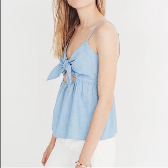 Madewell Chambray Tie-Front Keyhole Cami Top Blue - Picture 1 of 14